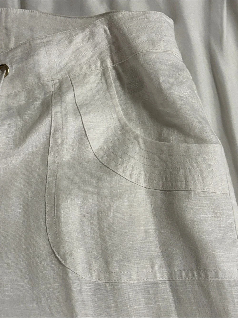 Jones New York White Drawstring 100% Linen Wide Leg ankle length